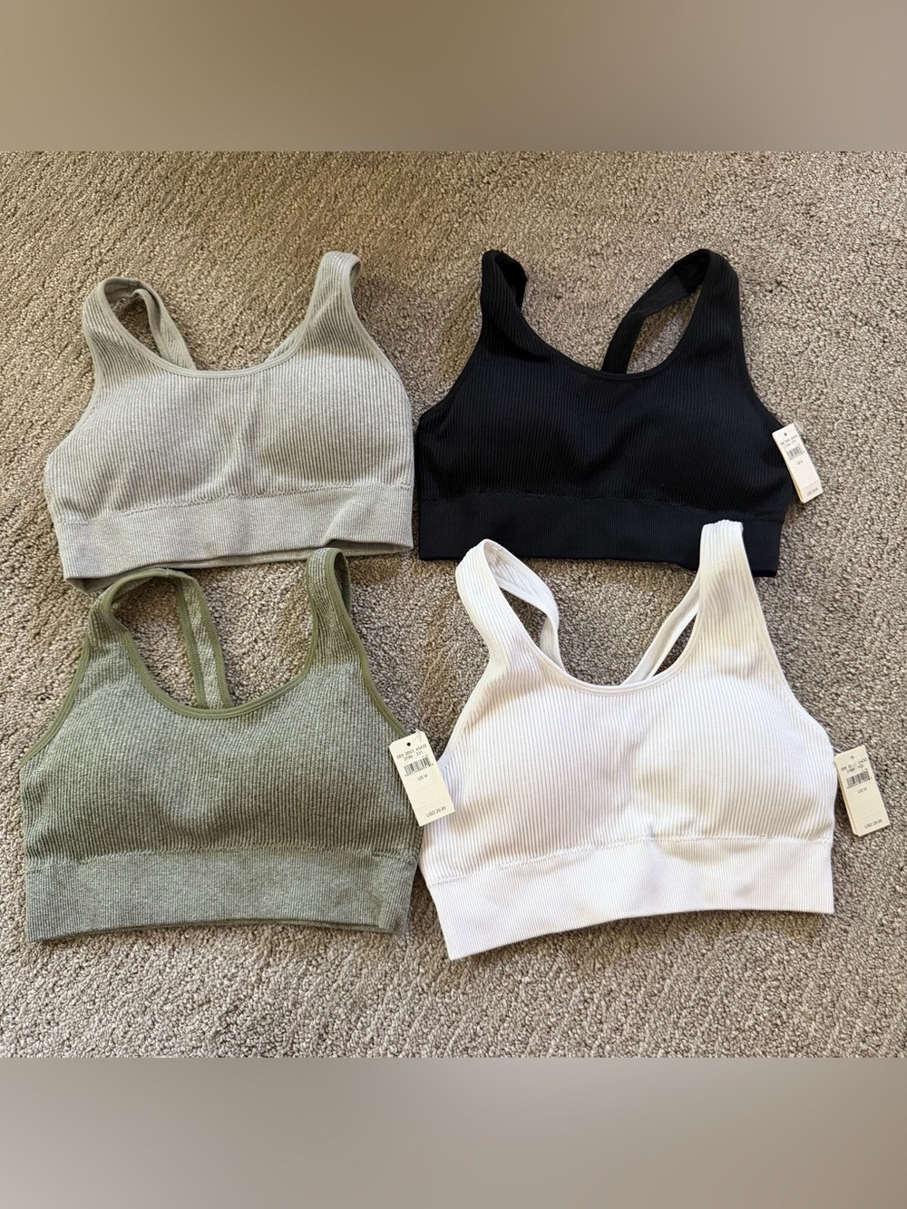 aerie sports bra bundle - black, sage, white, grey